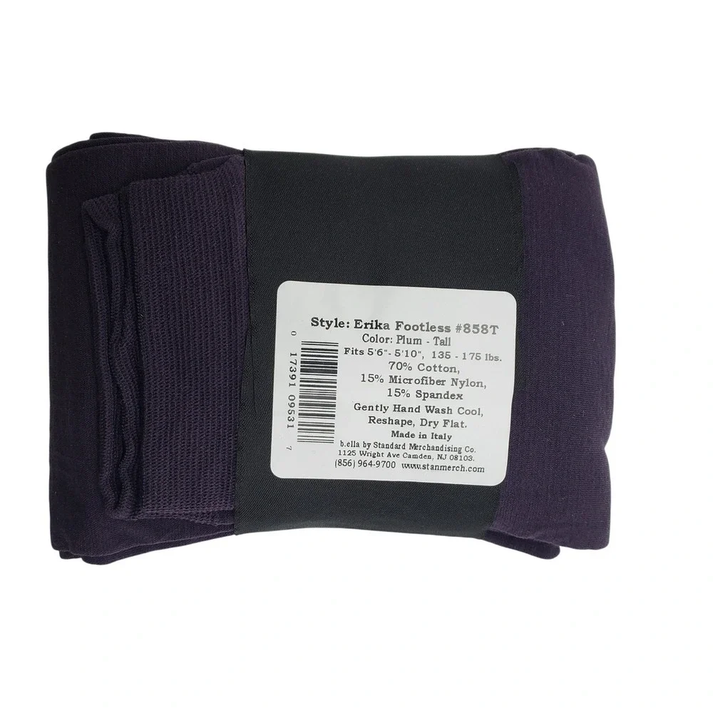 Sueded Cotton Opaque Footless Tights TALL Plum B.ella Erika Italian Hosiery NWT